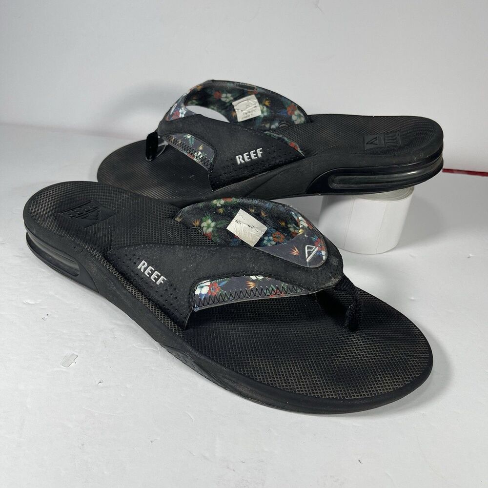 Reef Fanning Men’s Sandals Sz 12 EU 45 Black Floral Bottle Opener